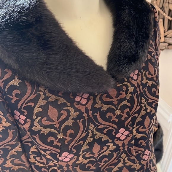 VTG nine west brown & rose gold 90’S brocade jacket removable faux fur trim 4 - Picture 6 of 15